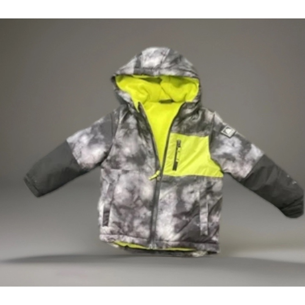 SNOZU Weatherproof Black GrayYellow Hood Winter Jacket Toddler Size 3T Coat